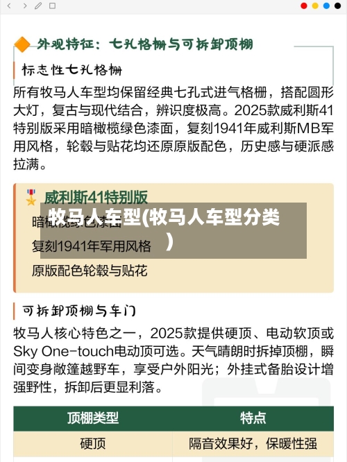 牧马人车型(牧马人车型分类)